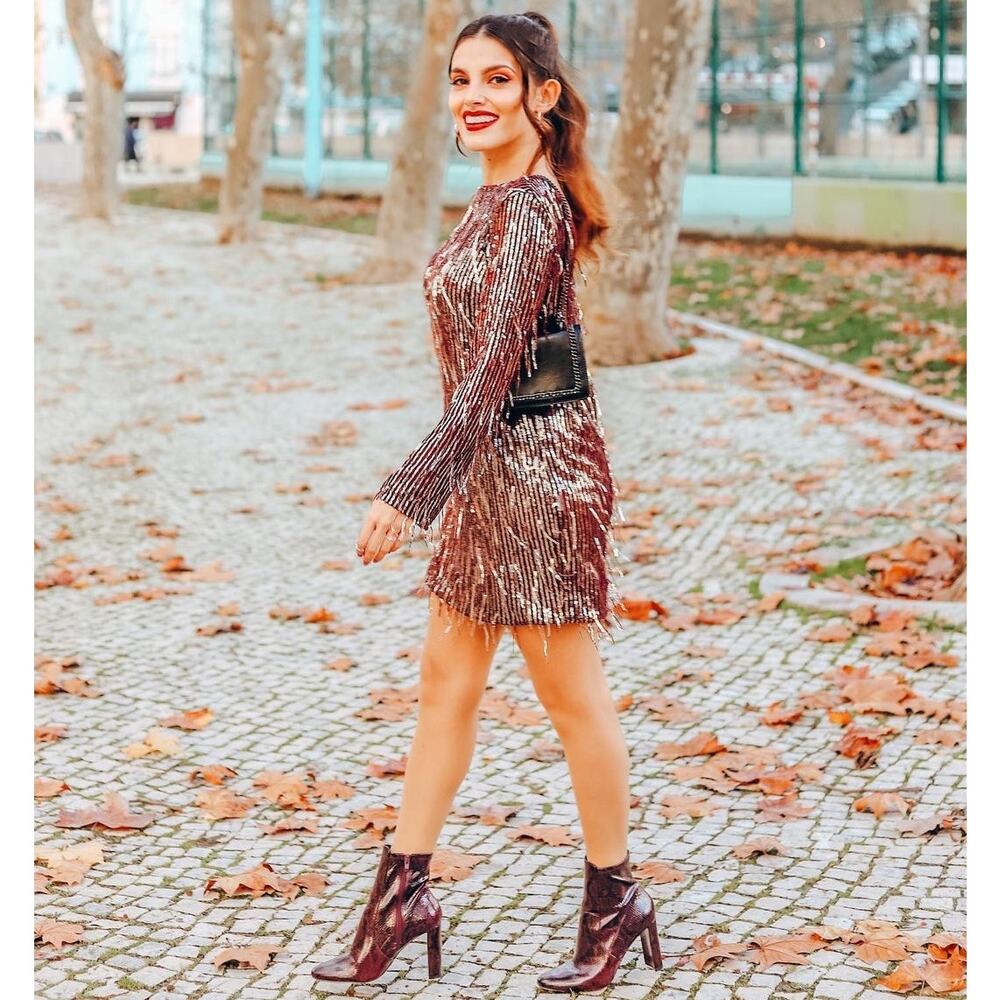 Zara NWT Burgundy Metallic Long Sleeve Party Mini Dress M - Picture 11 of 16